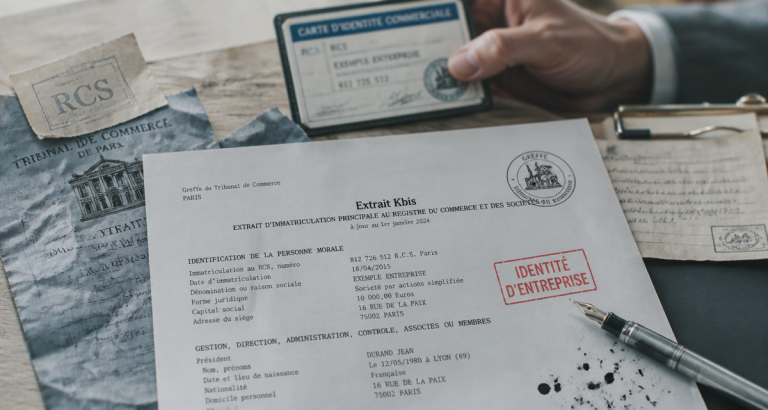 Carte identité entreprise Kbis sur bureau