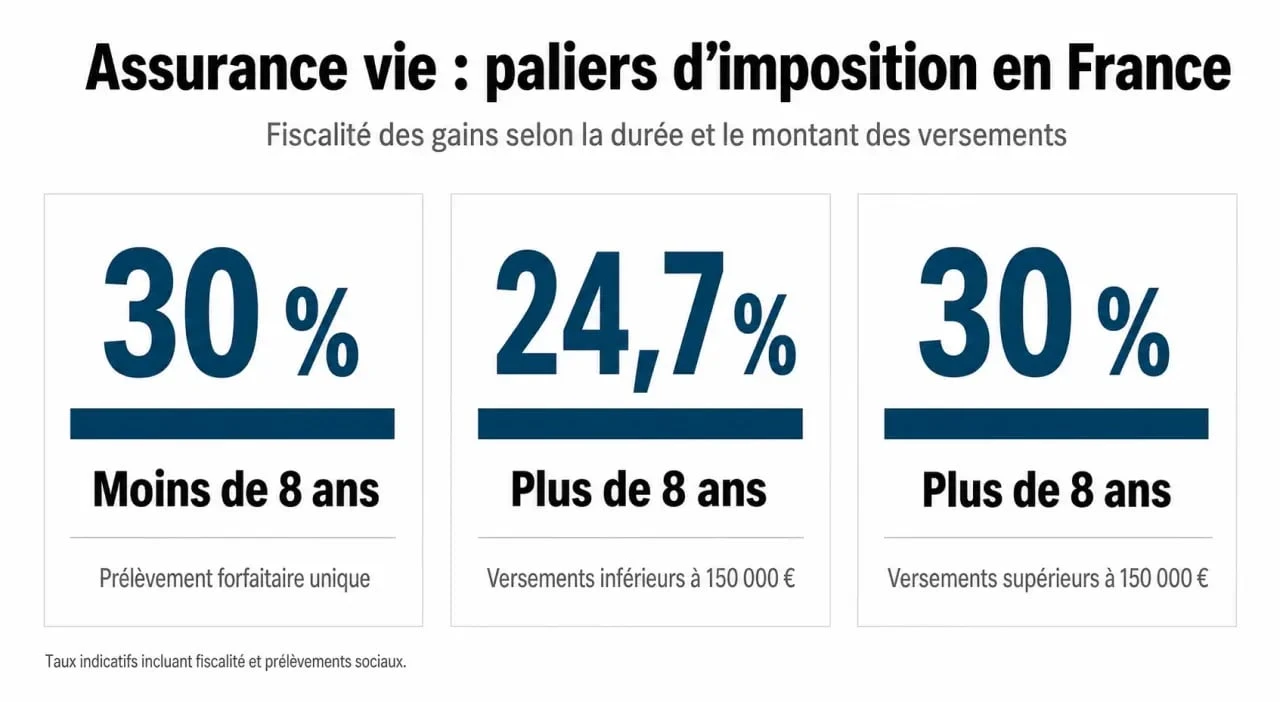 Infographie des taux d'imposition et de la flat tax sur l'assurance vie