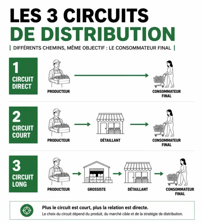 Schéma des circuits de distribution : direct, court et long pour une stratégie de distribution efficace