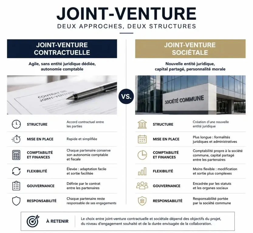 Comparaison entre joint-venture contractuelle et sociétale pour la finance d'entreprise
