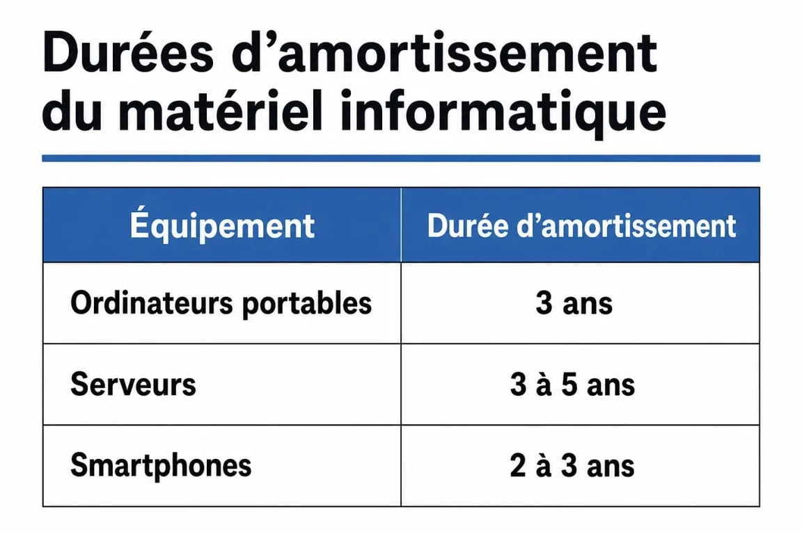 Tableau récapitulatif des durées d'amortissement du matériel informatique par type d'équipement