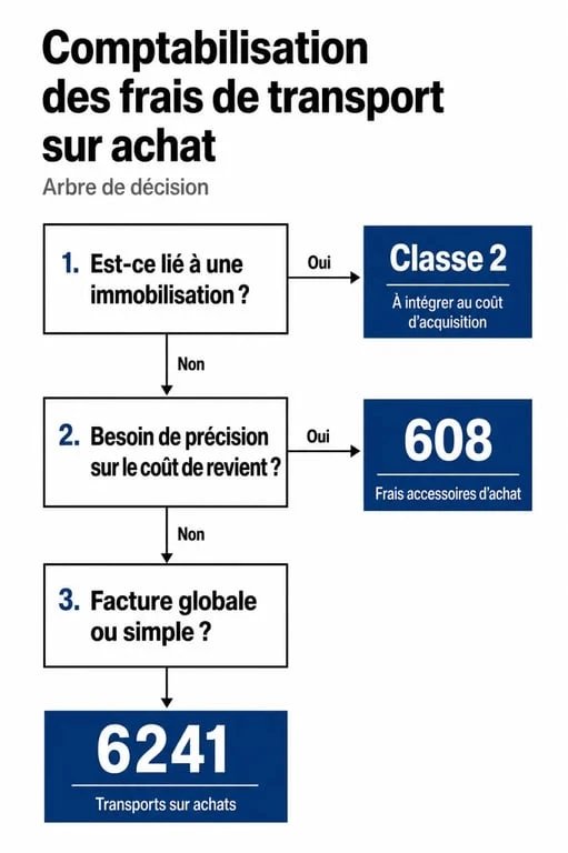 Schéma de décision pour la comptabilisation des frais de transport sur achat selon le PCG