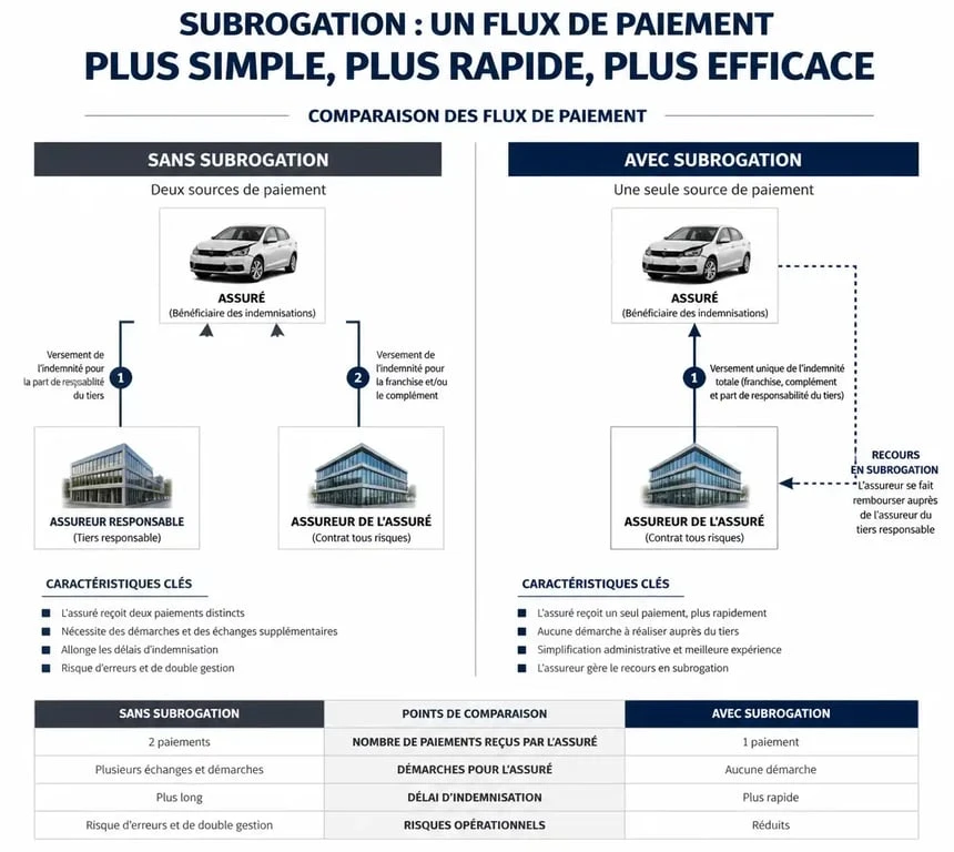 Comparatif visuel des avantages et inconvénients de la subrogation pour la gestion des arrêts de travail