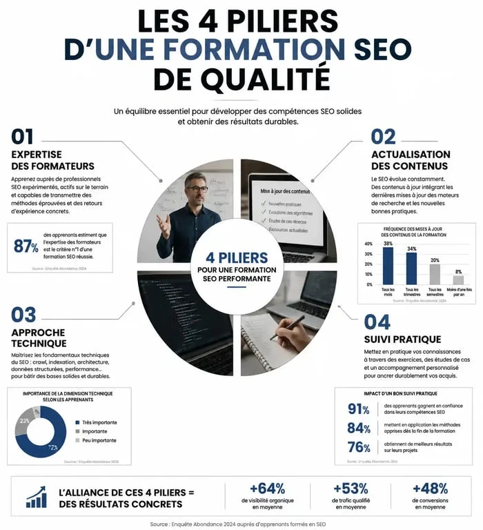 Infographie des critères pour choisir la meilleure formation SEO