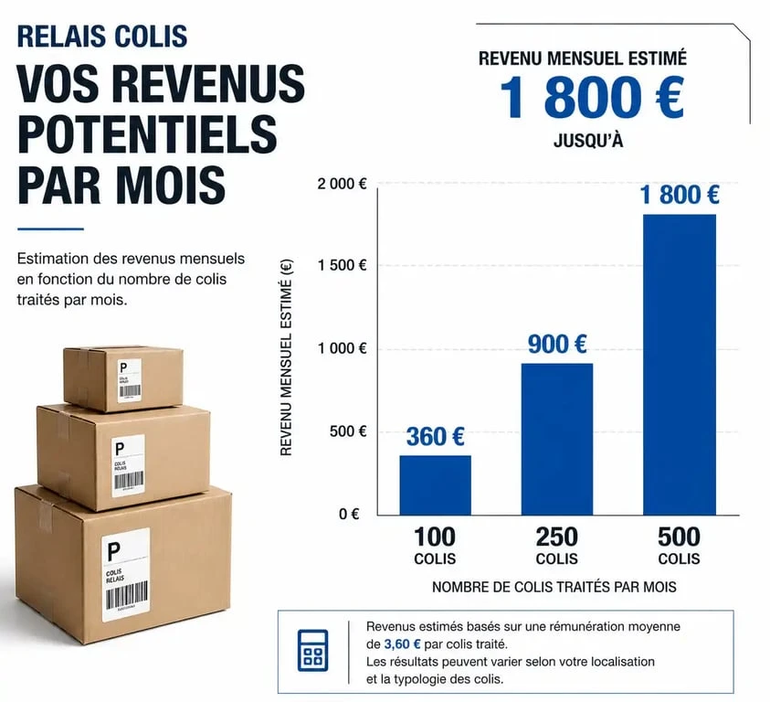 Tableau des gains mensuels pour devenir point relais particulier et recevoir des colis