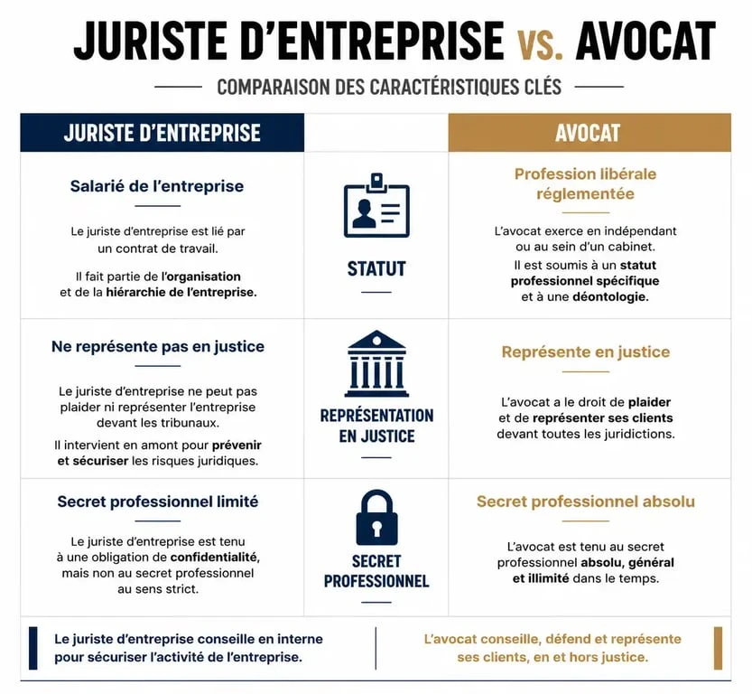 Tableau comparatif des différences entre juriste et avocat