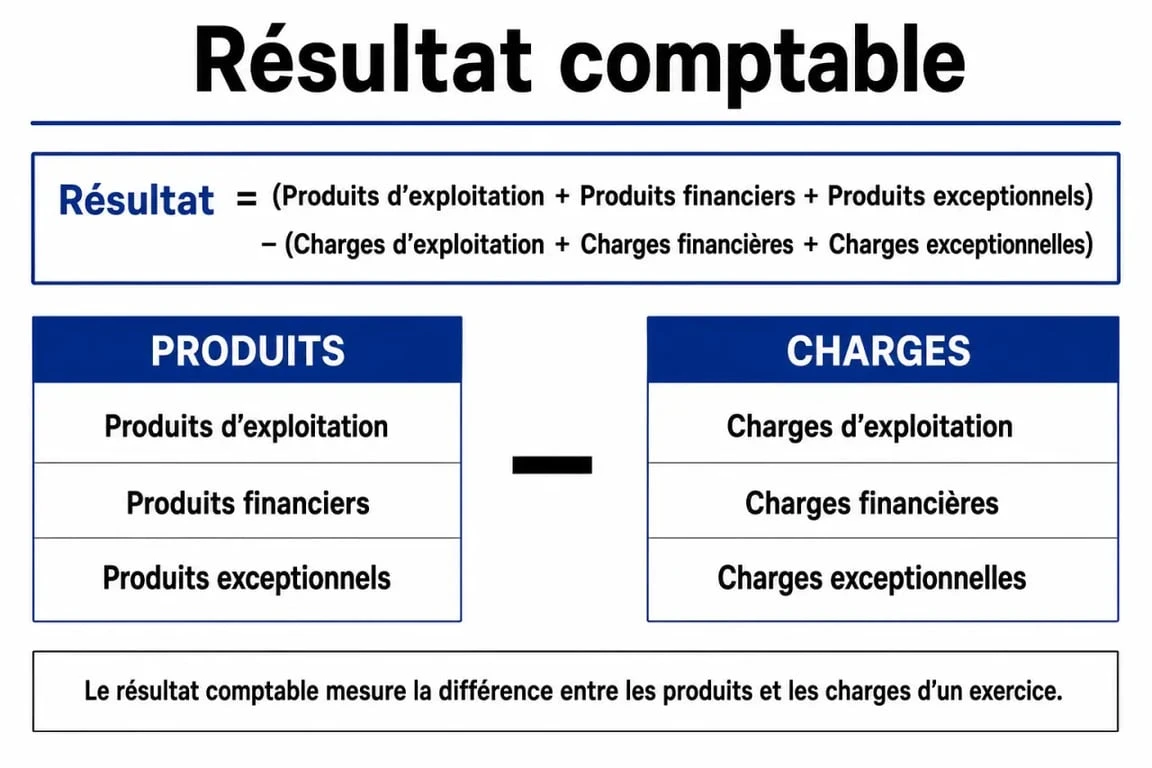 Schéma illustrant la formule pour calculer le résultat comptable d'une entreprise
