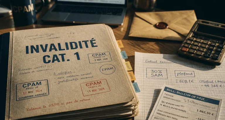 Invalidité catégorie 1 inconvenient : dossier CPAM et calcul 30% SAM