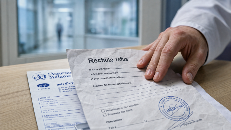 Rechute accident de travail refuse, dossier CPAM et attestation médicale