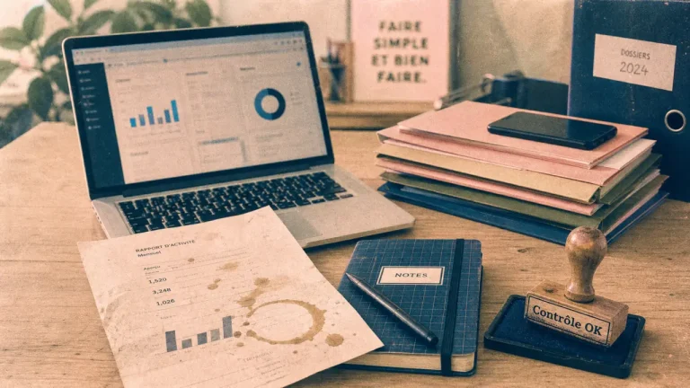 Metier a domicile sans diplome : bureau avec ordinateur et carnet