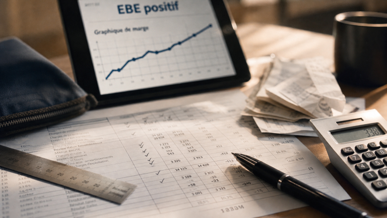 EBE calcul : formule, exemple chiffré et erreurs à éviter EBE calcul : formule et exemple chiffré sur bureau