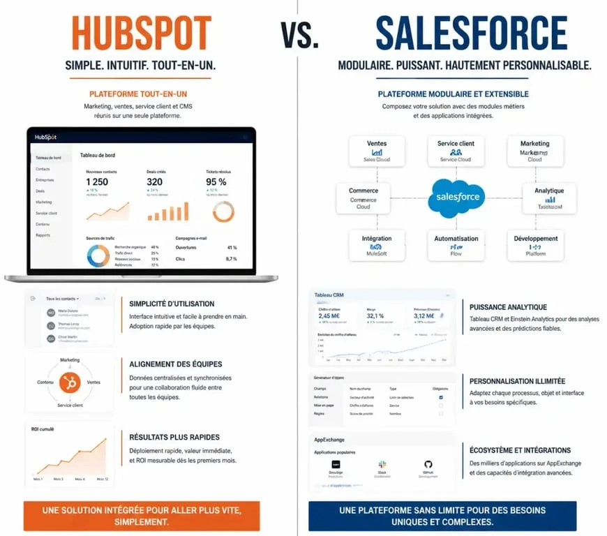Infographie comparative HubSpot vs Salesforce : choisir le bon CRM pour votre entreprise