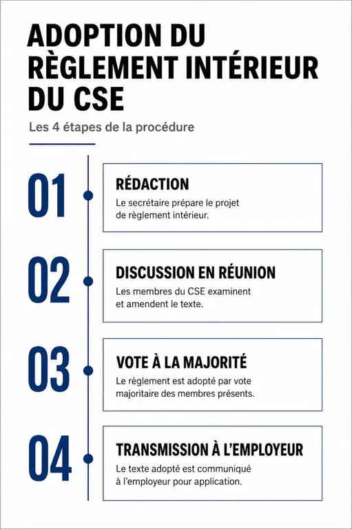 Infographie des étapes de rédaction et d'adoption du règlement intérieur du CSE