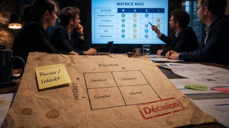 Parties prenantes projet : pouvoir et intérêt sur une matrice