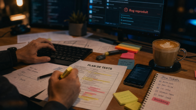 Testeur QA sur un plan de tests, outils et Jira