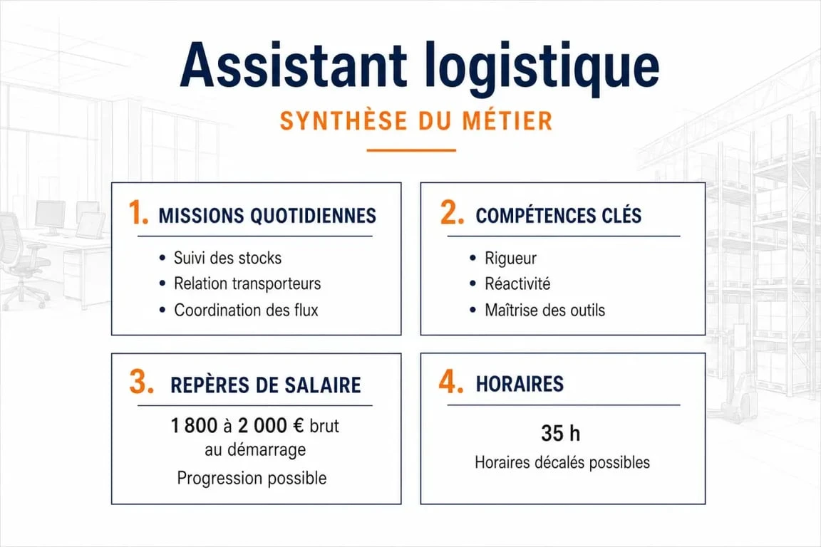 Assistant logistique : missions, compétences, salaire et horaires en résumé