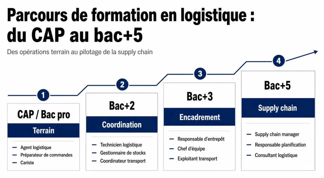 Logistique formation : parcours des diplômes du CAP au bac+5 et métiers associés