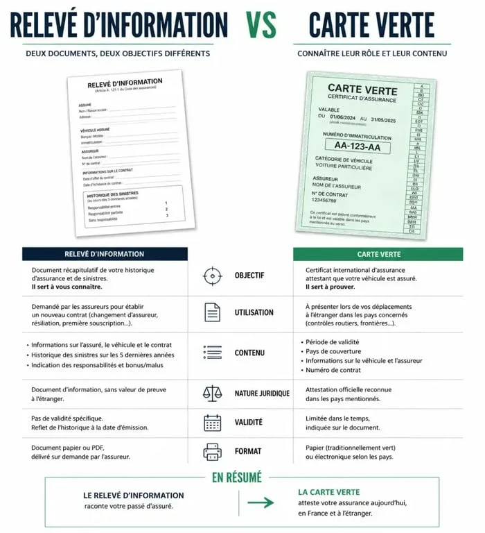 Comparatif entre relevé d'information assurance et carte verte