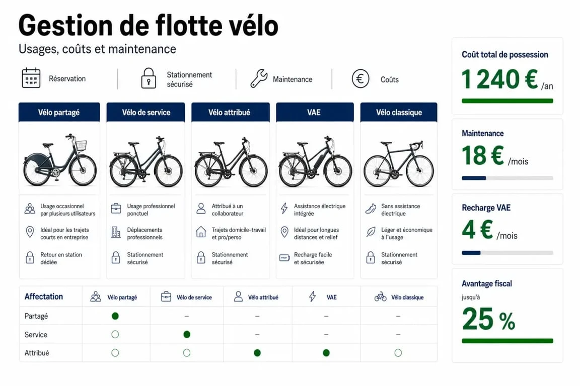 Gestion de flotte vélo en entreprise avec comparaison des usages, maintenance et coûts