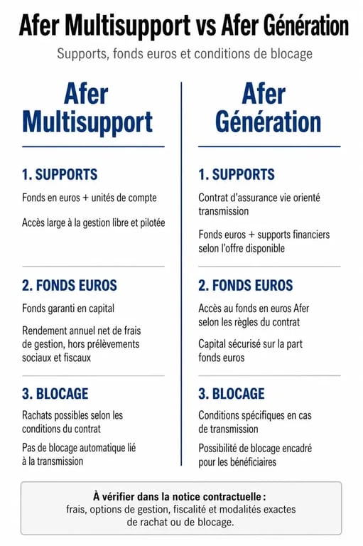 Comparatif des contrats d'assurance vie Afer Multisupport et Afer Génération