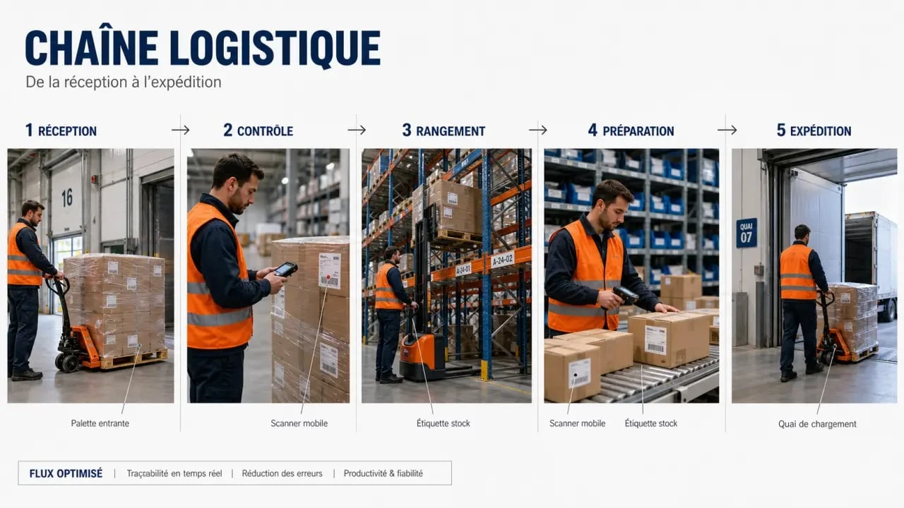 Agent logistique en entrepôt : réception, contrôle, stockage et expédition des marchandises