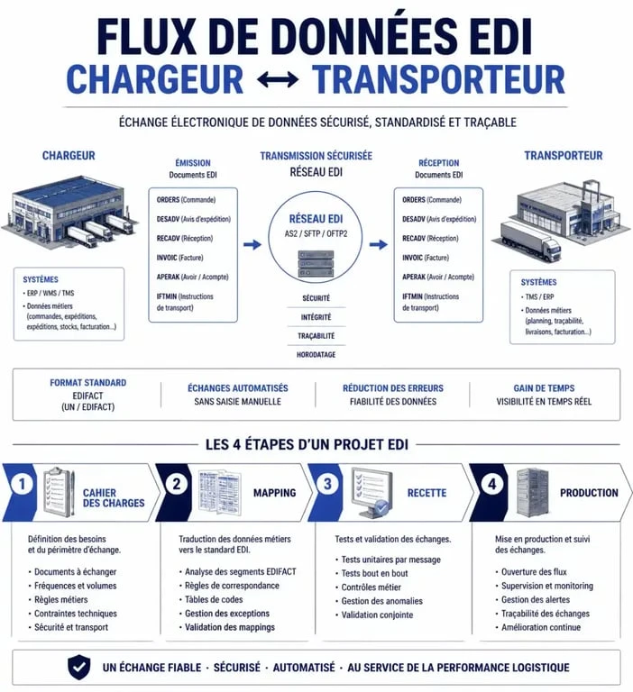 Schéma du processus de raccordement EDI logistique entre partenaires
