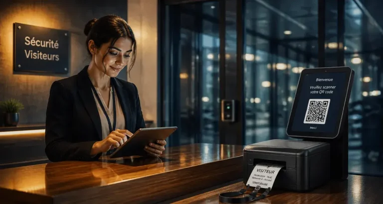 Gestion des visiteurs en entreprise : hôte tablette, QR code et badge temporaire
