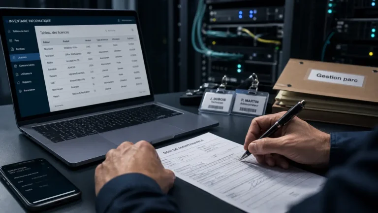 Gestion du parc informatique d'une entreprise : technicien signe maintenance et inventaire licences