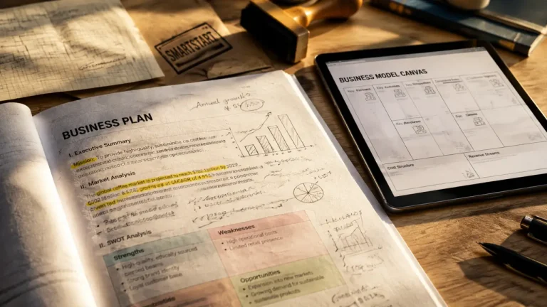 Business plan template SmartStart Generator avis : modèle business plan sur bureau