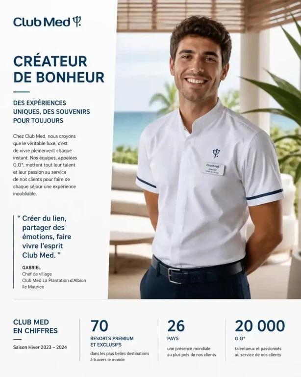 Candidat en poste dans un resort Club Med pour le recrutement