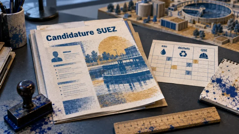 Suez recrutement : dossier de candidature CV sur bureau